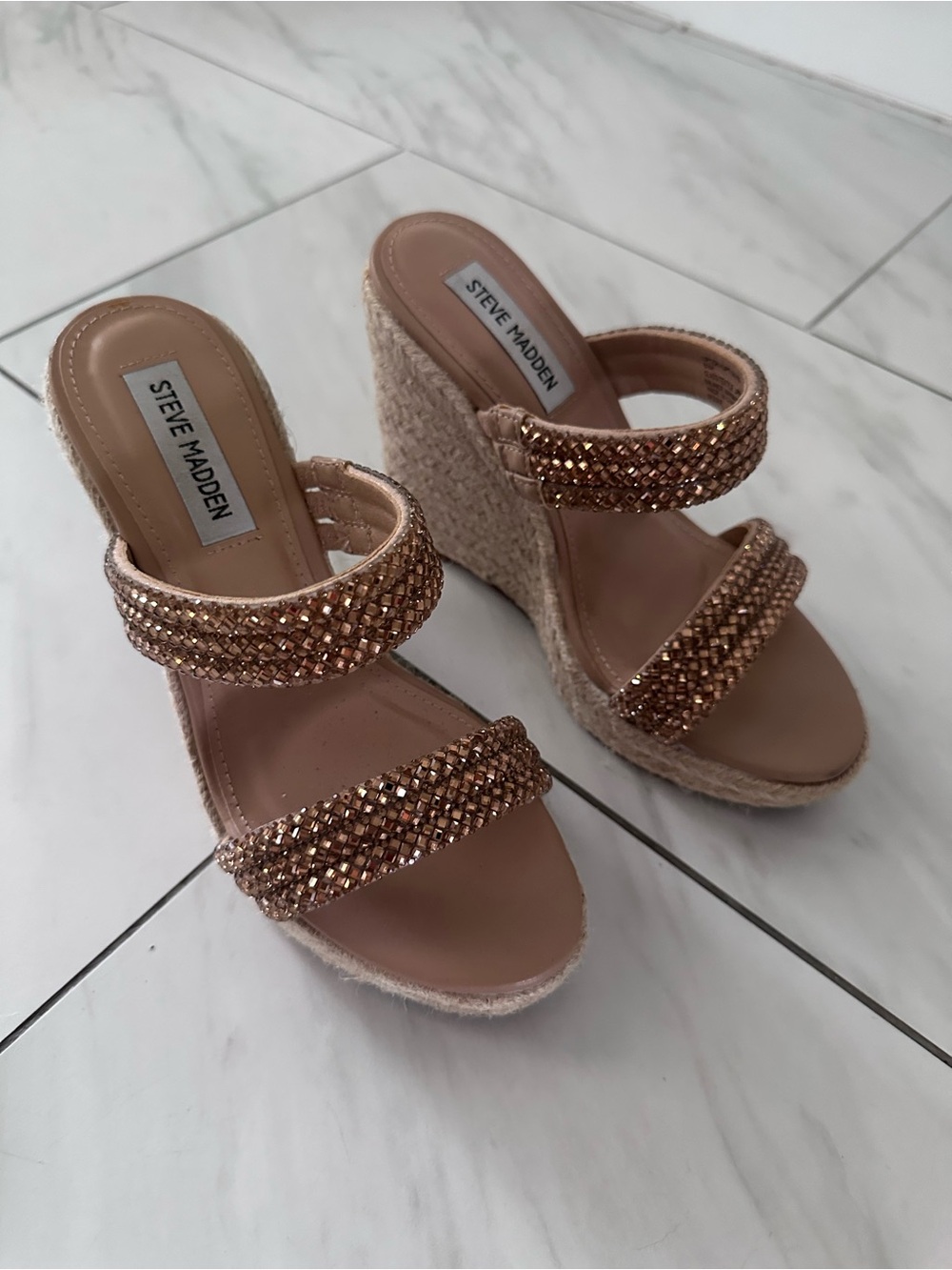 Steve Madden Rose Gold Crystal Espadrille Wedges size 6